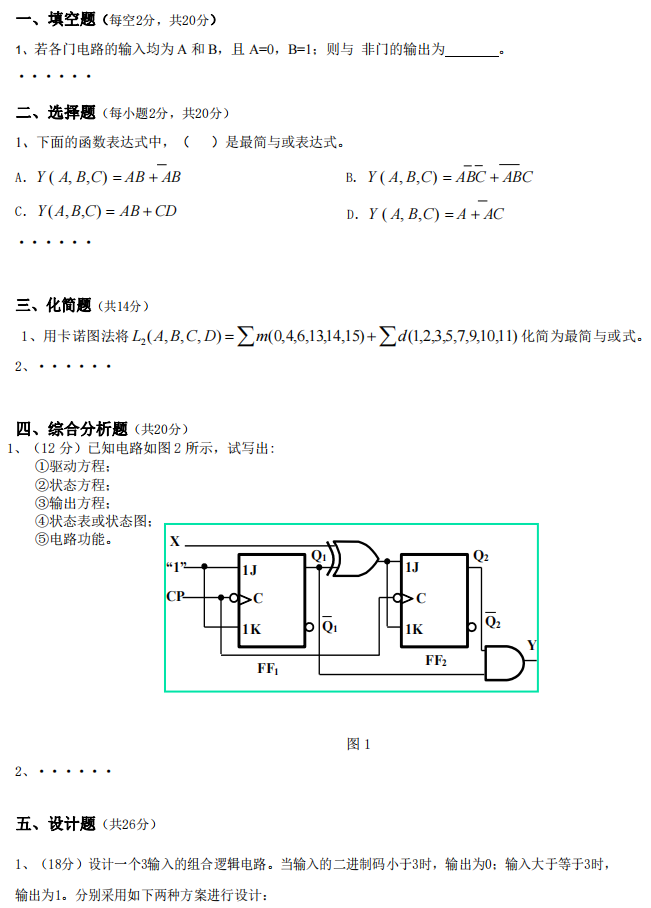 懷化學院專升本數(shù)字電子技術(shù)模擬試卷